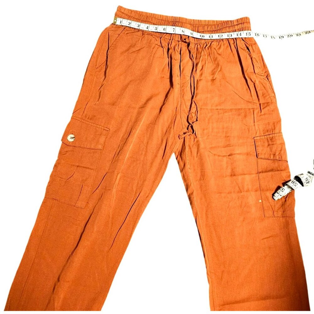 Womens Rust Cargo Pants By Dress Forum L Tencel Elastic Waist Drawstring Pockets - Picture 10 of 10